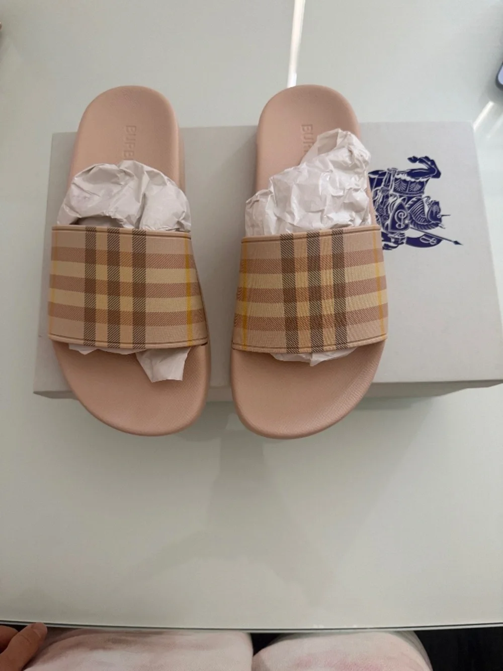 Burberry Furley Check Slide Sandals - Size 8